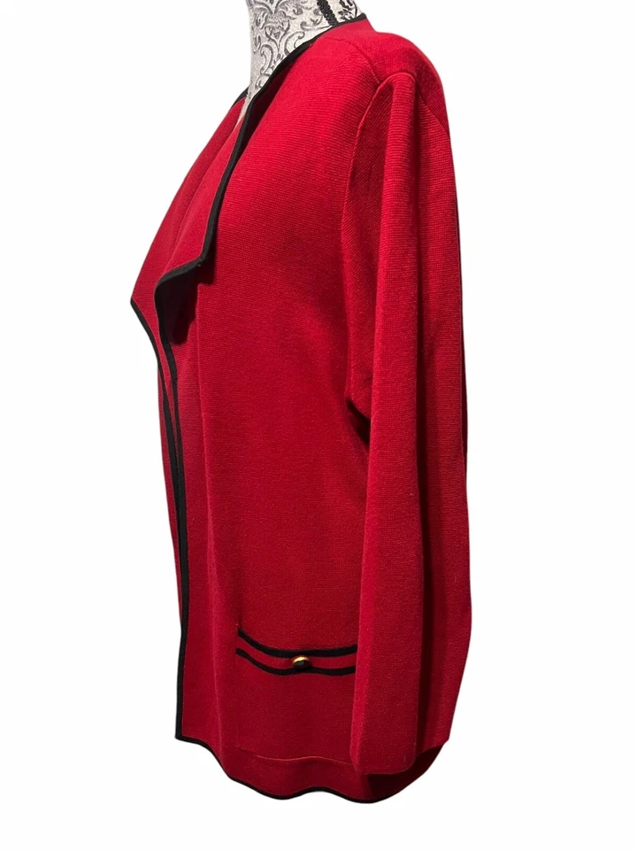 Cárdigan Suéter KASPER Rojo Negro Mezcla Algodón Frente Abierto Para Mujer Talla 2X Foto 3 de 4