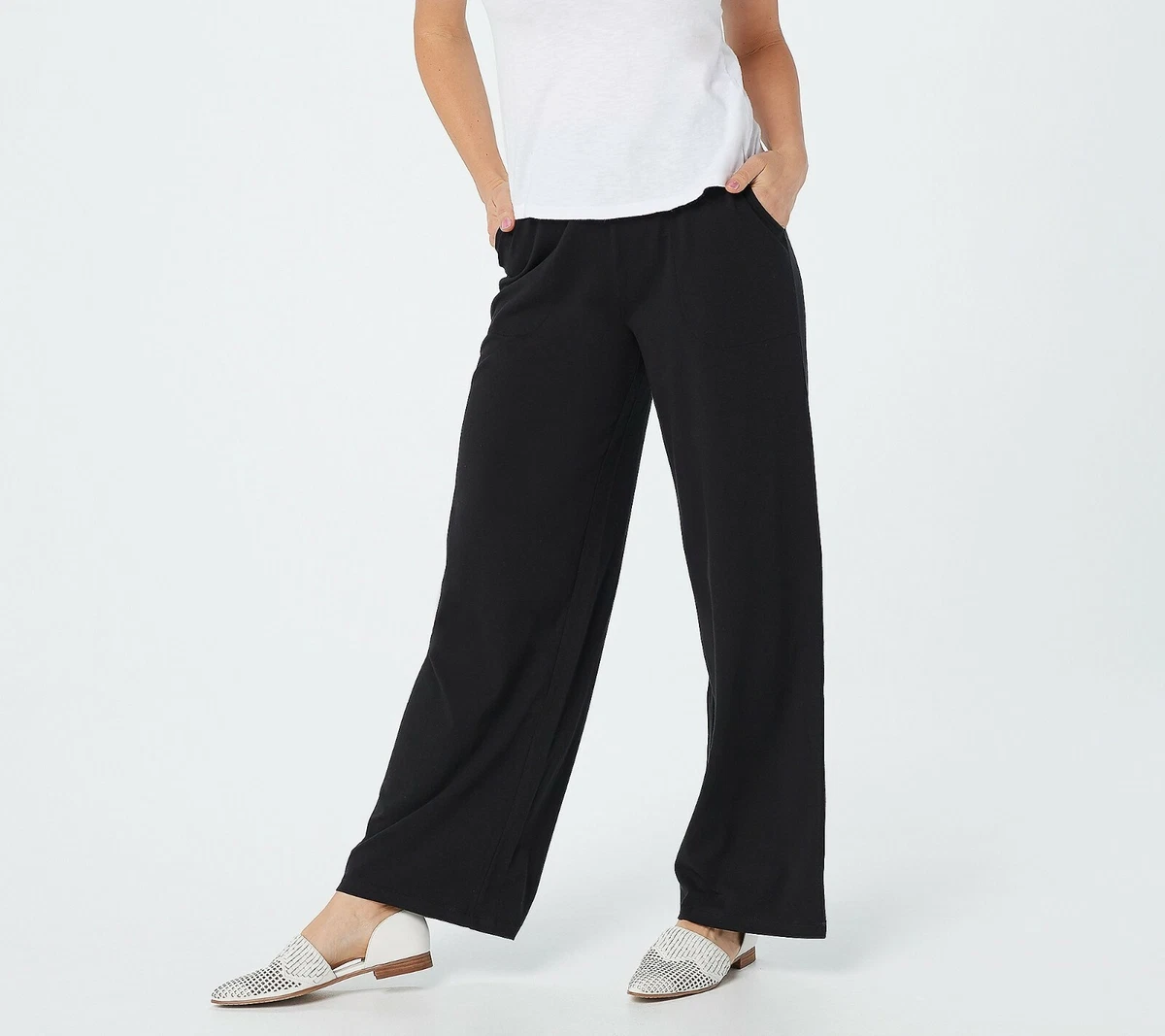 Denim & Co. Petite Beach Pull-On Wide-Leg Pants Black Petite SIZE