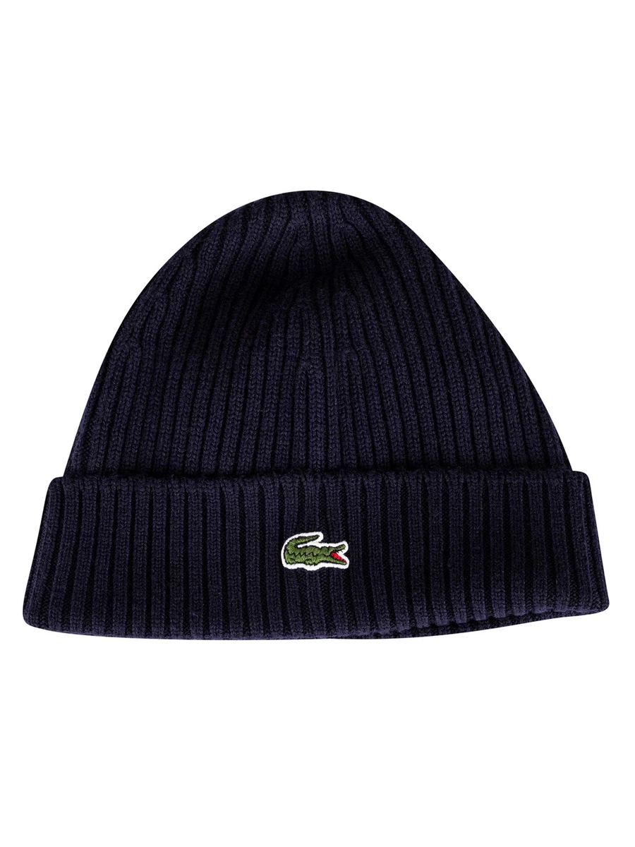 Lacoste Pour des hommes Bonnet côtelé à logo brodé, Bleu