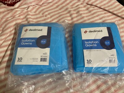 Isolation Gowns Blue Disposable Dealmed  Single Use 2 Packs (10 Gowns Each)