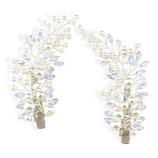 Wedding Pearl Hair Clips  2PCS  - Rhinestone Hair Accessories for Bridal Silver