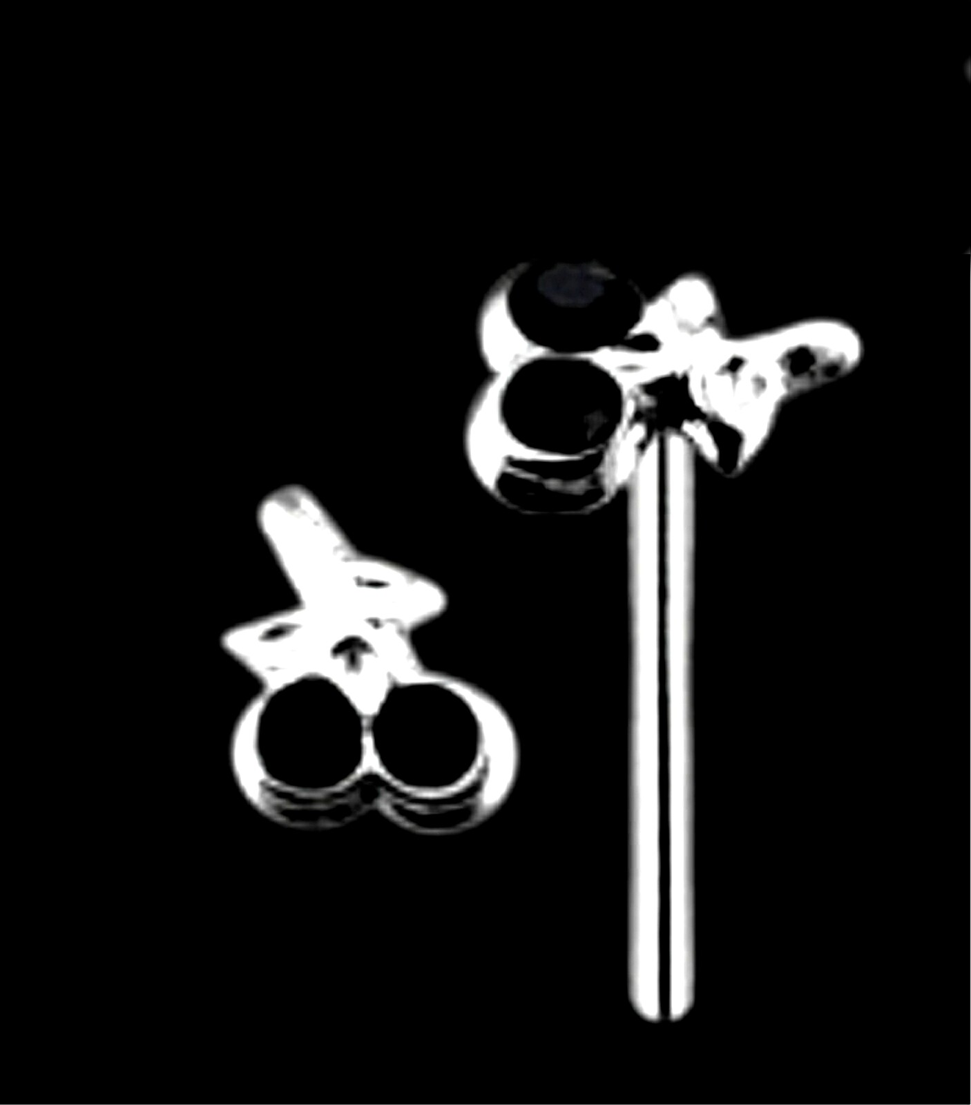 Nose Stud Sterling Silver Double Black Gem Cherry Body Piercing Pin 20g 10mm