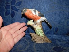 COLLECTABLE BULLFINCH BIRD ON LOG FIGURINE BISQUE FINISH BONE CHINA 4.5"