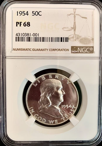 1954 NGC PF 68 Proof Benjamin Franklin Half Dollar 50C w/slight toning, B-6