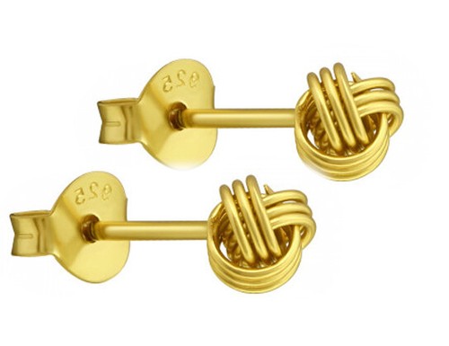 925 ECHT SILBER , GOLD pl. *** Kleine  Ohrstecker Knoten vergoldet 3 / 4 / 6 mm - Bild 1 von 6
