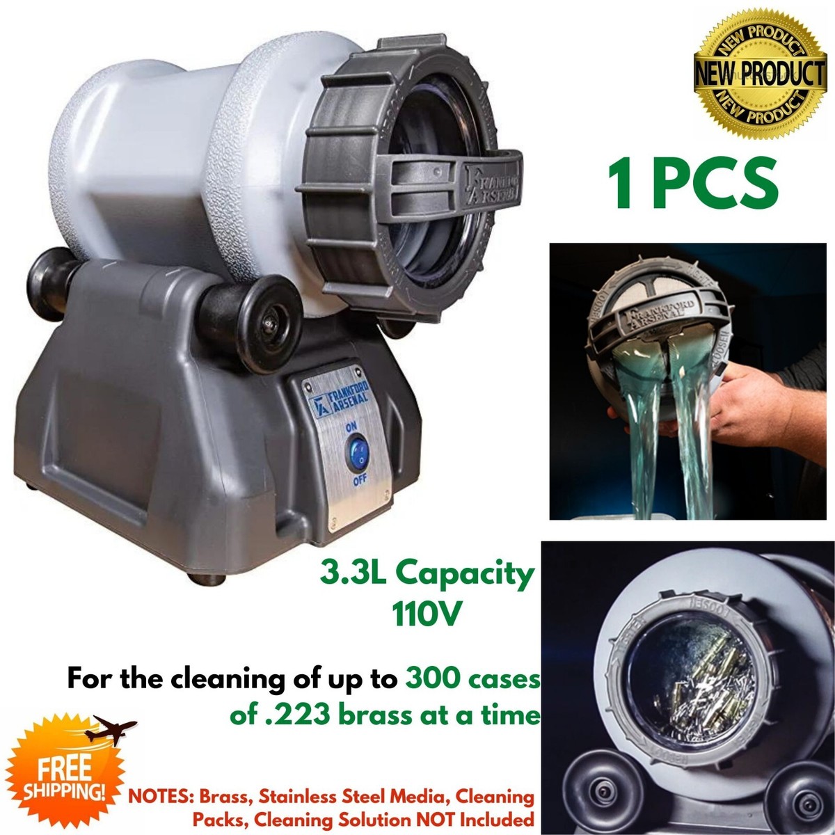 Rotary Tumbler Lite Drum Agitator Cleaning Shot Batch Brass Case