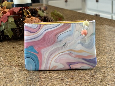 IPSY Glam Bag Makeup Cosmetic Bag New BAG ONLY Marble Design Orange Pink Blue