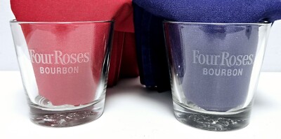 2- Four Roses Bourbon Distillery Embossed Bottom 3'' Old Fashion/Rocks Glasses
