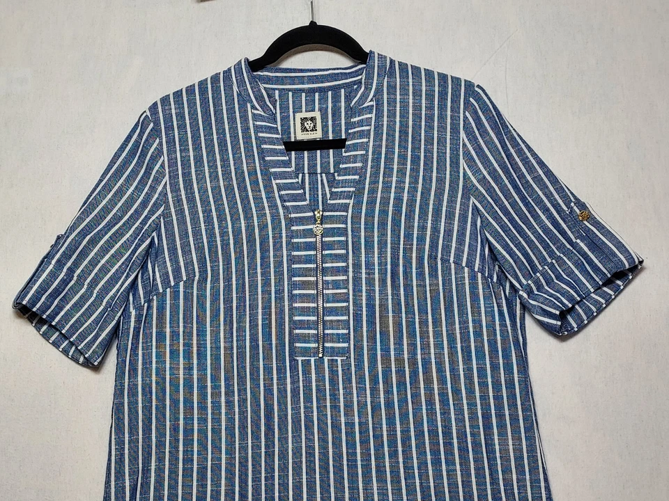 Vestido Camisa De Colección Anne Klein Talla 4 Azul Playa Vaina Costera Lagenlook Versátil Foto 2 de 4