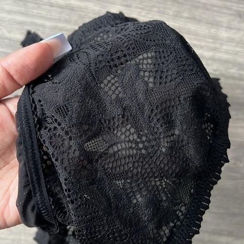 AERIE Lace Bralette Size Large Black Gold O-Ring Semi-Sheer Lingerie 90s NWT - Picture 5 of 9