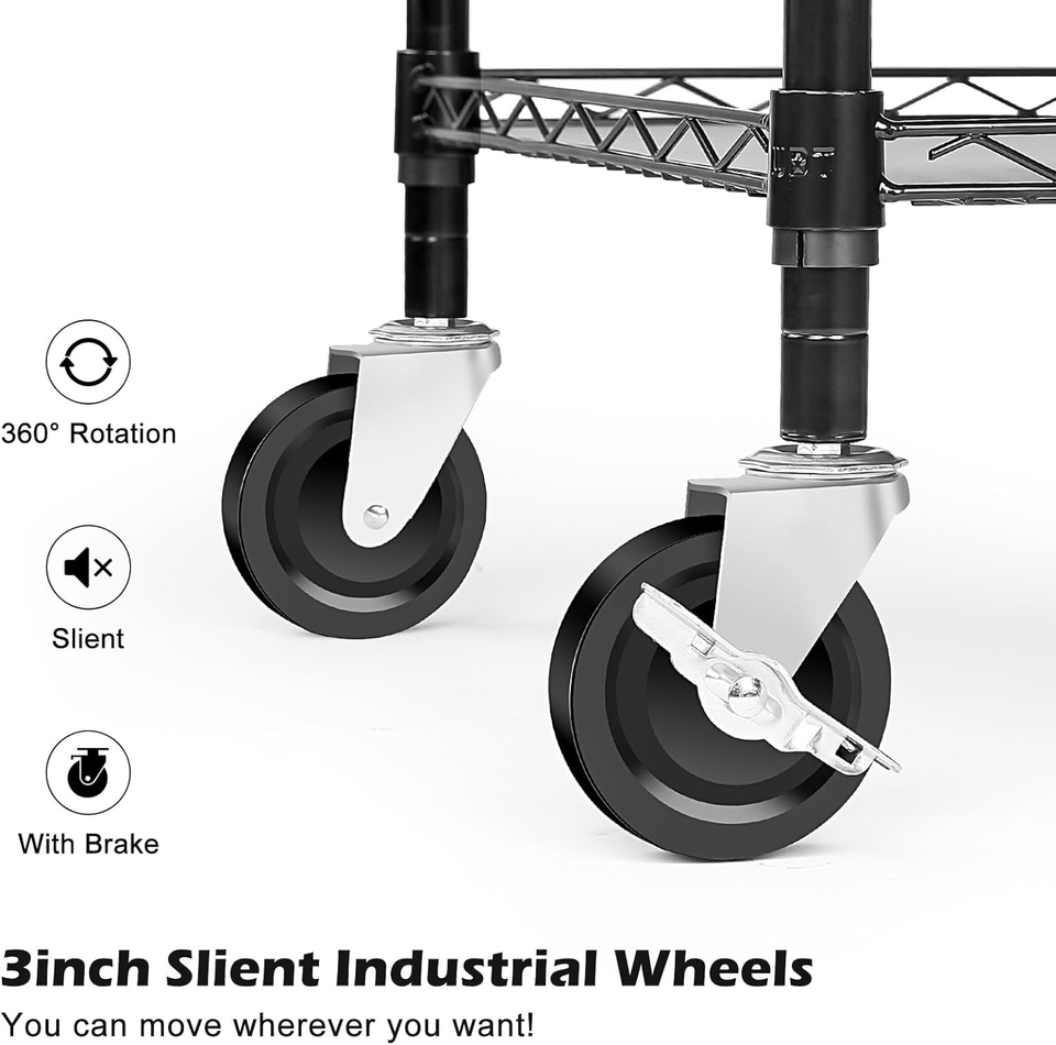 WDT Heavy Duty 3 Tier Utility Cart,Wire Rolling Cart with Wheels, Commercial and eBay