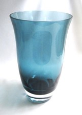 Vintage 10" DEEP TEAL BLUE Flared Rim Vase with Clear Glass Base
