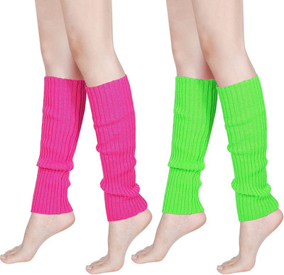 80S Women Neon Leg Warmers Knit Ribbed Leg Warmer for Party Accessories