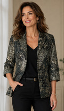New Lafayette 148 Helena Brocade Jacquard Green Floral Jacket Blazer Sz 2