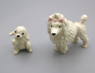 Hagen Renaker Standing Adult White Poodle w/Pink Bow & Chunky Puppy 2p Dog Set