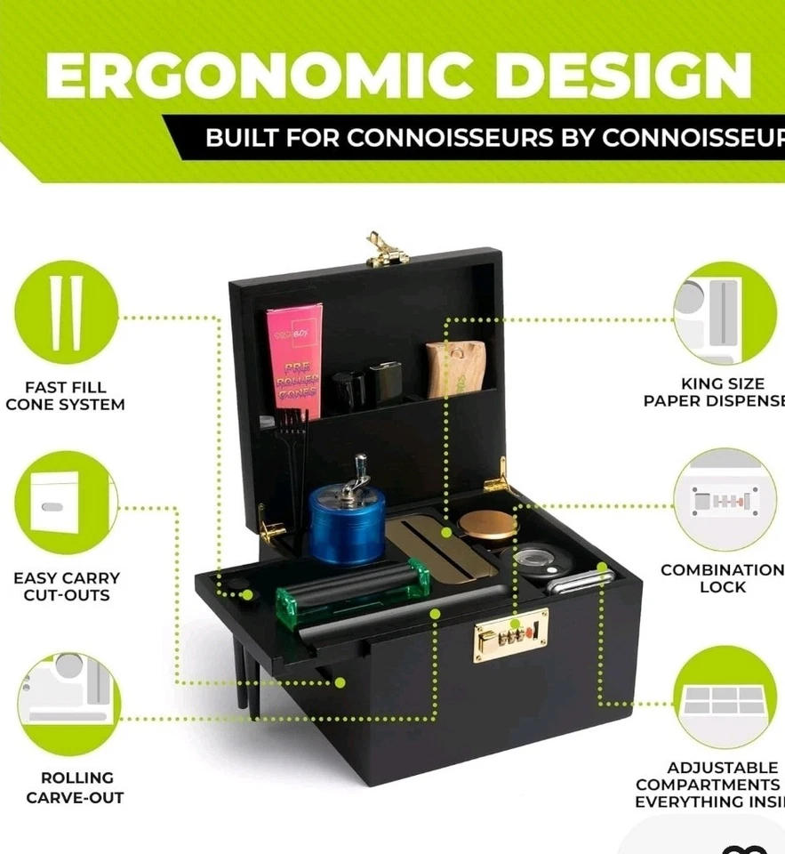 Stash Box with Rolling Tray, Smell Proof, Built-In Combo Lock & 21 Accessories - Image 2 of 3