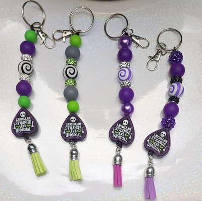 I Myself Am Strange and Unusual Beaded Keychain, Handmade Halloween Keyring 