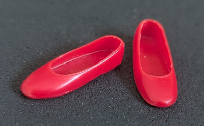 Vintage 1960s Mattel SKIPPER doll Red Flat Shoes, Stamped Japan - All Original