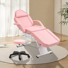Adjustable Facial Bed Table Massage Chair Beauty Spa Tattoo Salon w/ Stool Pink