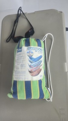 bliss Hammock In A Bag Portable Striped Green/Blue Hammock w/ Carry Bag BH-400