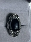 Black Onyx Marcasite Sterling Silver Ring Vintage, Size 7 Sterling Silver 925