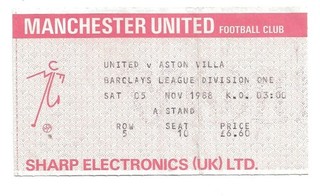 Manchester United v Aston Villa 1988/89 TICKET