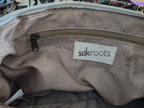 Sakroots Metro Medium Hand Bag Floral Brown Cream Owl Charm Excellent - Picture 6 of 7