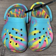 Teal Pink And Yellow Tie-Dye Crocs Size C5