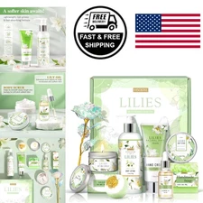 Ultimate Bath and Body Gift Set Lilies Scented Spa Basket for Women Relaxation