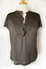 GAP 100% Silk Ruffle Top w/ Butterfly Sleeves + Pleats - Mushroom/Taupe - 16