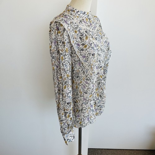 Witchery Blouse Size 14 Floral Print Lace Trim Blouson Long Sleeve 100% Cotton - Picture 10 of 21