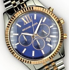 MICHAEL KORS Lexington MK8412 Silver/ Rose-Gold 45mm Blue Dial Unisex Wristwatch