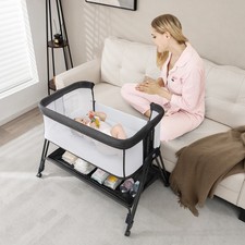Baby Bedside Sleeper Baby Bassinet w/7 Adjustable Heights  Bottom Storage Shelf