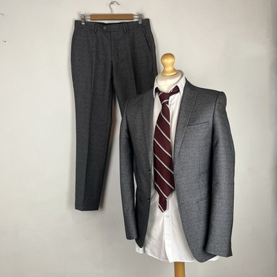 T.M. Lewin 2 Teiler Anzug Herren dunkelgrau kariert 36R Sakko 32W 31L Skinny Fit
