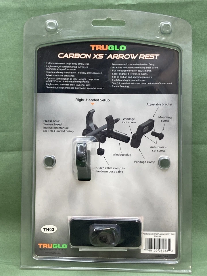 NEW TRUGLO TG625B CARBON XS DROP AWAY ARROW REST RH BLACK - Image 2 of 2