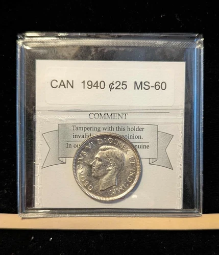 1940  Coin Mart Graded Canadian, ¢25 Cent, **MS-60**