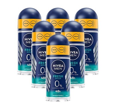 Nivea Men Fresh Ocean Alu-Free Deodorant Roll-On Infini-Fresh 50ml Bulk 6-Pack