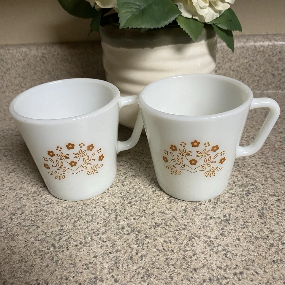 Set Of 2 Vintage Pyrex Coffee Cup Summer Impressions Brown Flower D Handle - Image 2 of 4