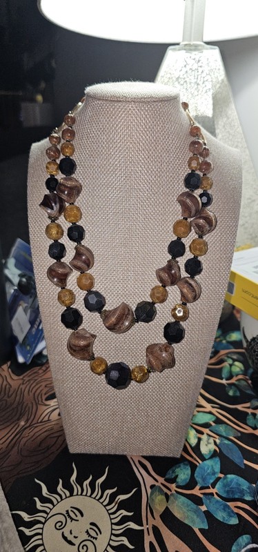 VTG West Germany Orange brown Arcylic Plastic Beaded 2Strand Necklace & earrings