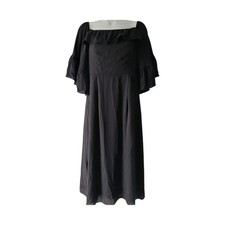 flounce bell sl frill bnwt ruffle off on shoulder Midi Dress Black Party 10 goth