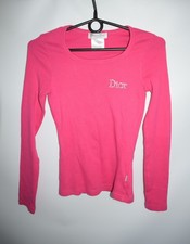 Christian Dior Boutique Paris Pink Ribbed Rhinestone Logo Top Long Sleeve USA 6