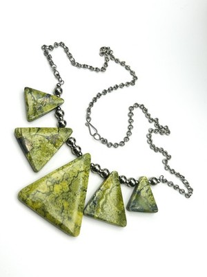 Serpentine Triangle Statement Necklace Lime Green Geometric Gemstone 19 