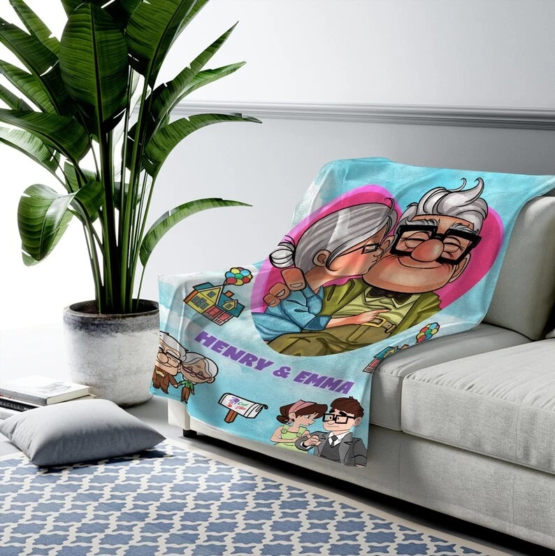 Disney Up Carl And Ellie Couples Matching Valentines Customize Fleece Blanket
