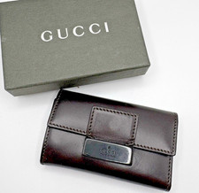 Gucci Leather Key Case Dark Brown Italy New Smooth Classic Luxury