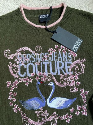 VERSACE JEANS COUTURE Sweatshirt mit Logo und Schwanen-Rundhalsausschnitt in Grün Größe XL UVP 350£