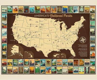 Riley Blake National Parks Poster Panel Map 36''X43'',Quilting Fabric