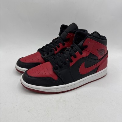 Jordan 1 Mid Mens 7.5 Banned Bred Black Red Bulls Retro 554724-074 Sneakers