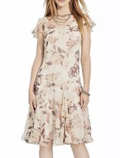 Ralph Lauren vintage chic romantic tan floral dress Size 2