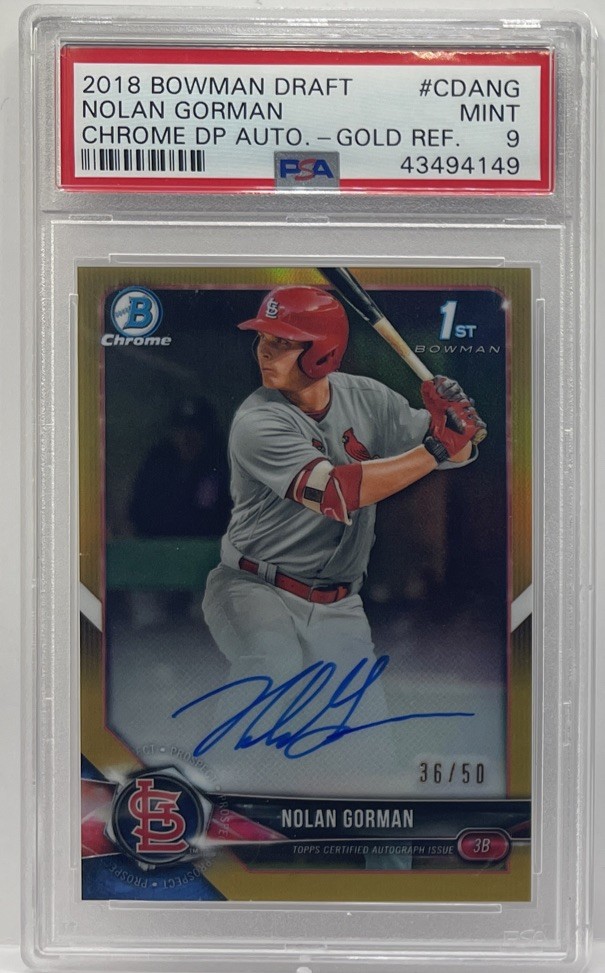 2018 Bowman Draft Nolan Gorman Chrome Auto Gold Refractor 1st #36/50 PSA 9 SSP