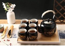 Dujust Black Porcelain 6 Person JAPANESE Asian TEA SET Teapot  Cups Tray BNIB
